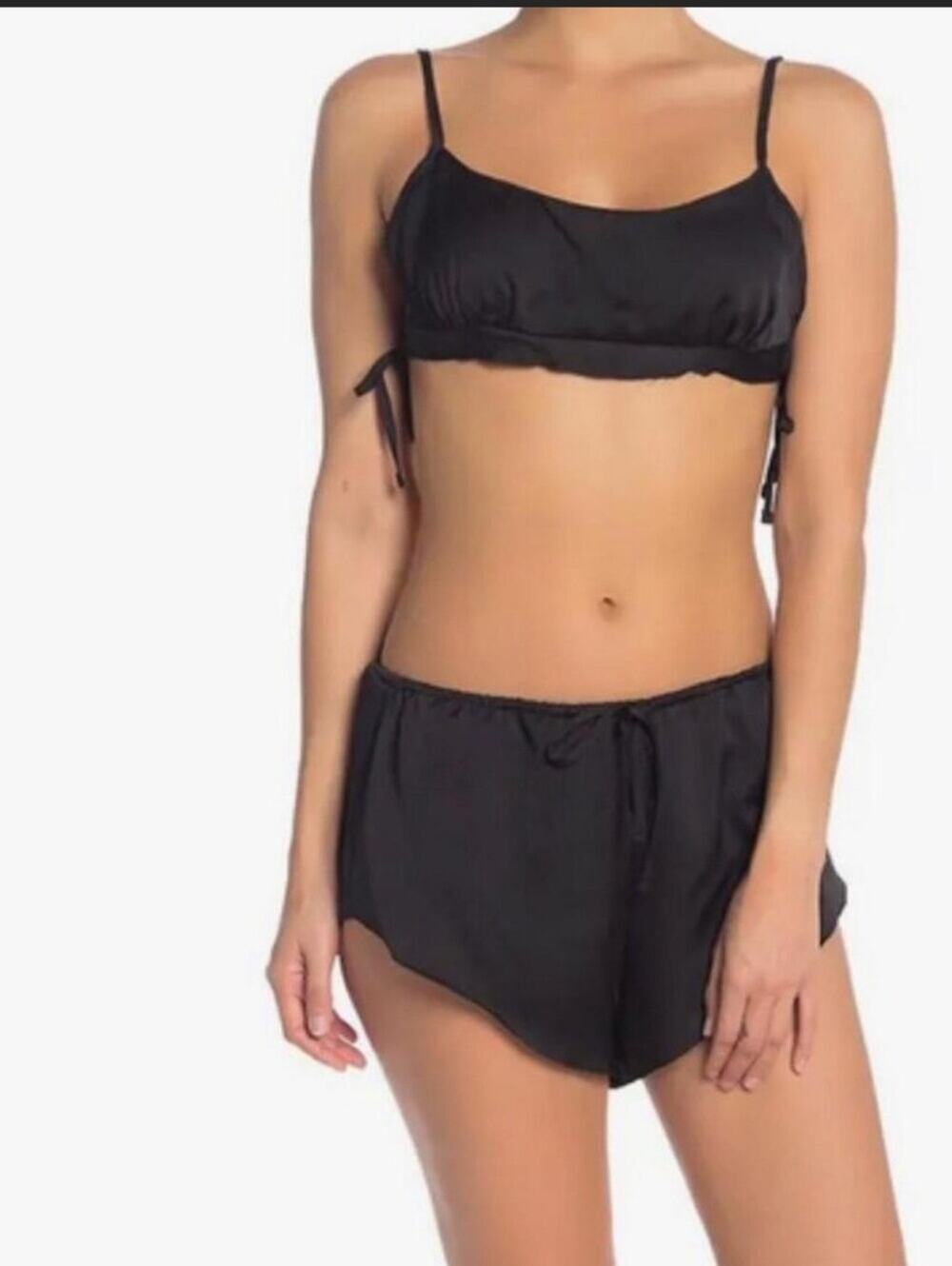 NWT Intimately Free People Home With You Black Satin PJ Set